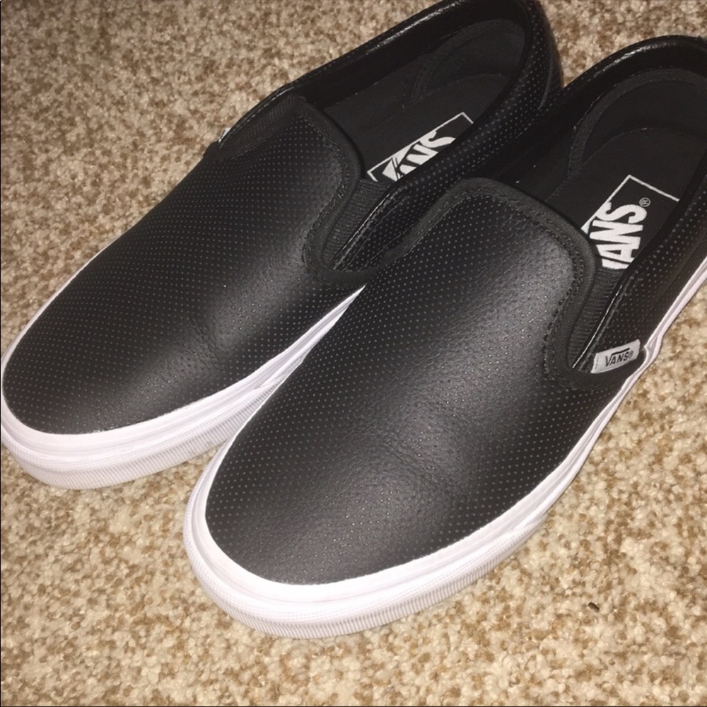 Black Leather Slip on Vans